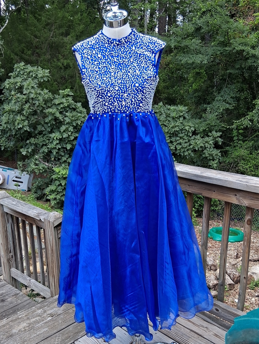 Royal Blue Girls' Formal Dress with Pearl & Rhinestone Beaded Bodice, Sz 12